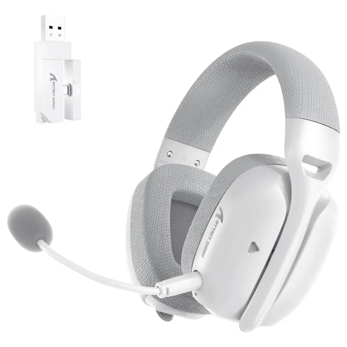 ATTACK SHARK L80 PRO Wireless Gaming Headset, 20ms Low Latency, Dual Microphone System, 40mm Speaker Drivers, Bluetooth 5.3 2.4GHz and Wired, 300mAh Battery, White