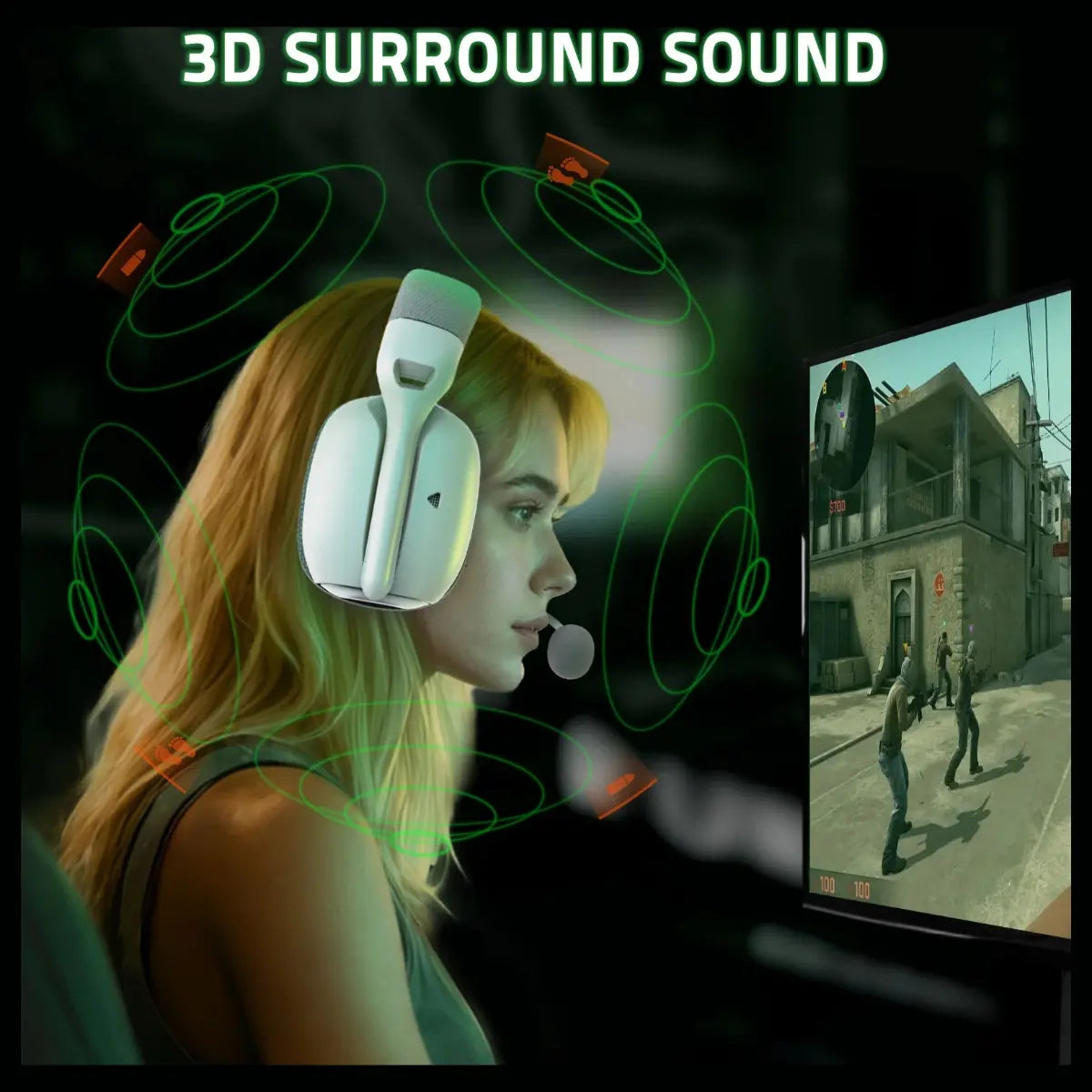 ATTACK SHARK L80 PRO Wireless Gaming Headset, 20ms Low Latency, Dual Microphone System, 40mm Speaker Drivers, Bluetooth 5.3 2.4GHz and Wired, 300mAh Battery, White