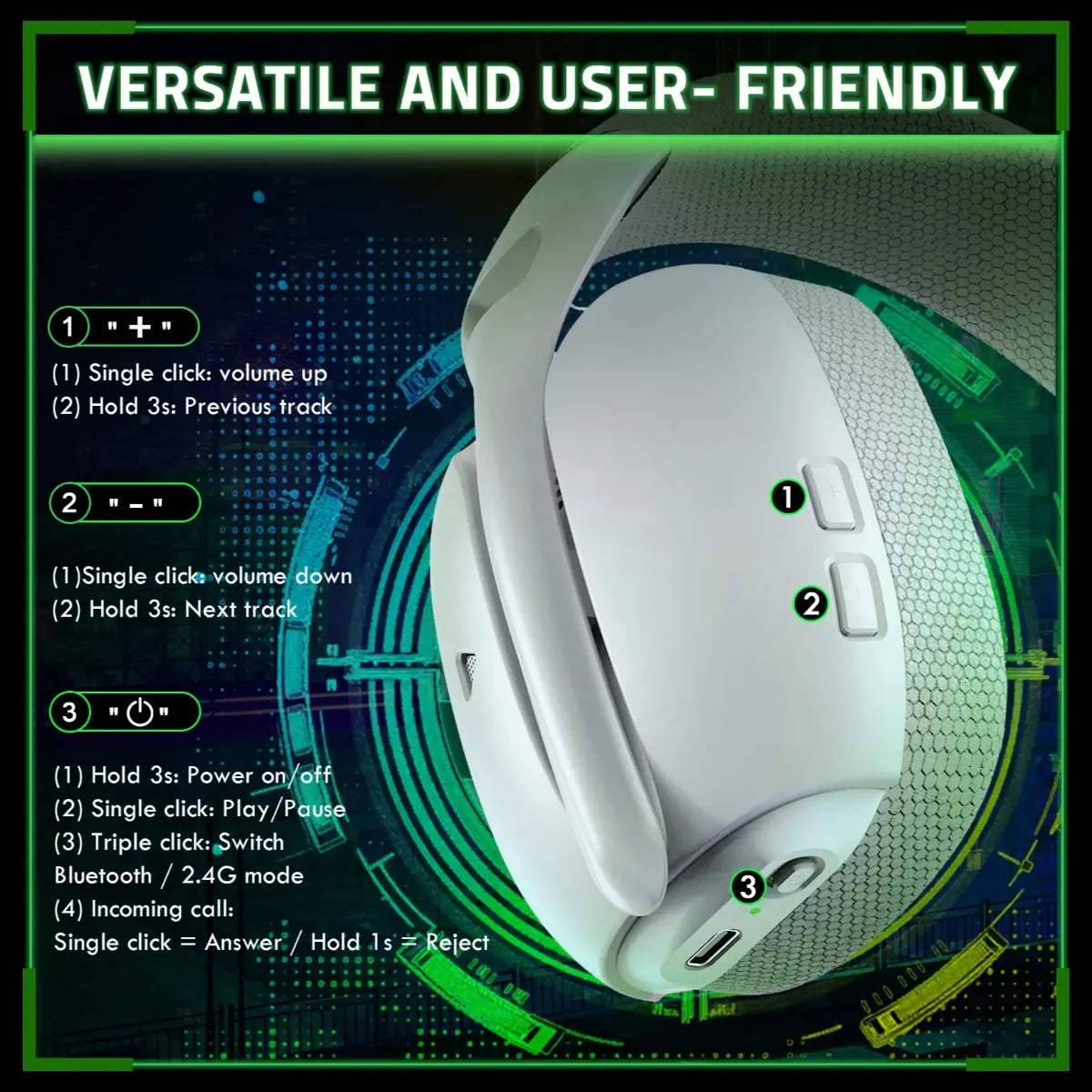 ATTACK SHARK L80 PRO Wireless Gaming Headset, 20ms Low Latency, Dual Microphone System, 40mm Speaker Drivers, Bluetooth 5.3 2.4GHz and Wired, 300mAh Battery, White