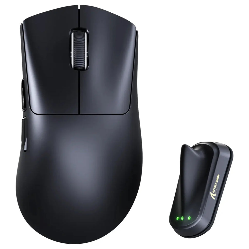 ATTACK SHARK V8 Ultra-Light Ergonomic Wireless Gaming Mouse, PAW3950MAX Sensor, Up to 42000 DPI, Dual 8000Hz Polling Rate Wireless and Wired, Black
