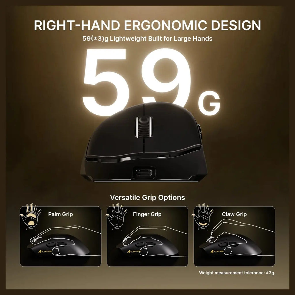ATTACK SHARK V8 Ultra-Light Ergonomic Wireless Gaming Mouse, PAW3950MAX Sensor, Up to 42000 DPI, Dual 8000Hz Polling Rate Wireless and Wired, Black