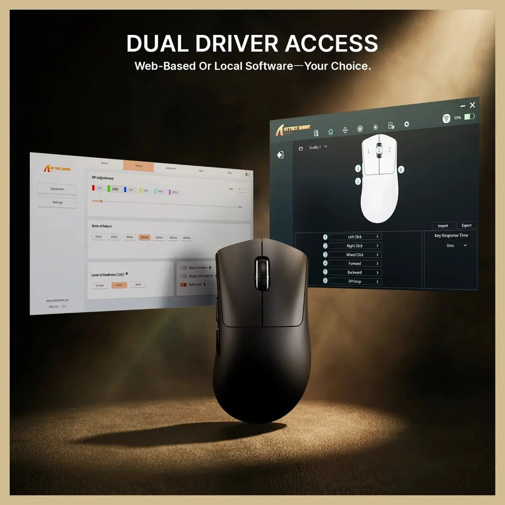 ATTACK SHARK V8 Ultra-Light Ergonomic Wireless Gaming Mouse, PAW3950MAX Sensor, Up to 42000 DPI, Dual 8000Hz Polling Rate Wireless and Wired, Black