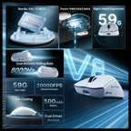 ATTACK SHARK V8 Ultra-Light Ergonomic Wireless Gaming Mouse, PAW3950MAX Sensor, Up to 42000 DPI, Dual 8000Hz Polling Rate Wireless and Wired, 59+-3g, White