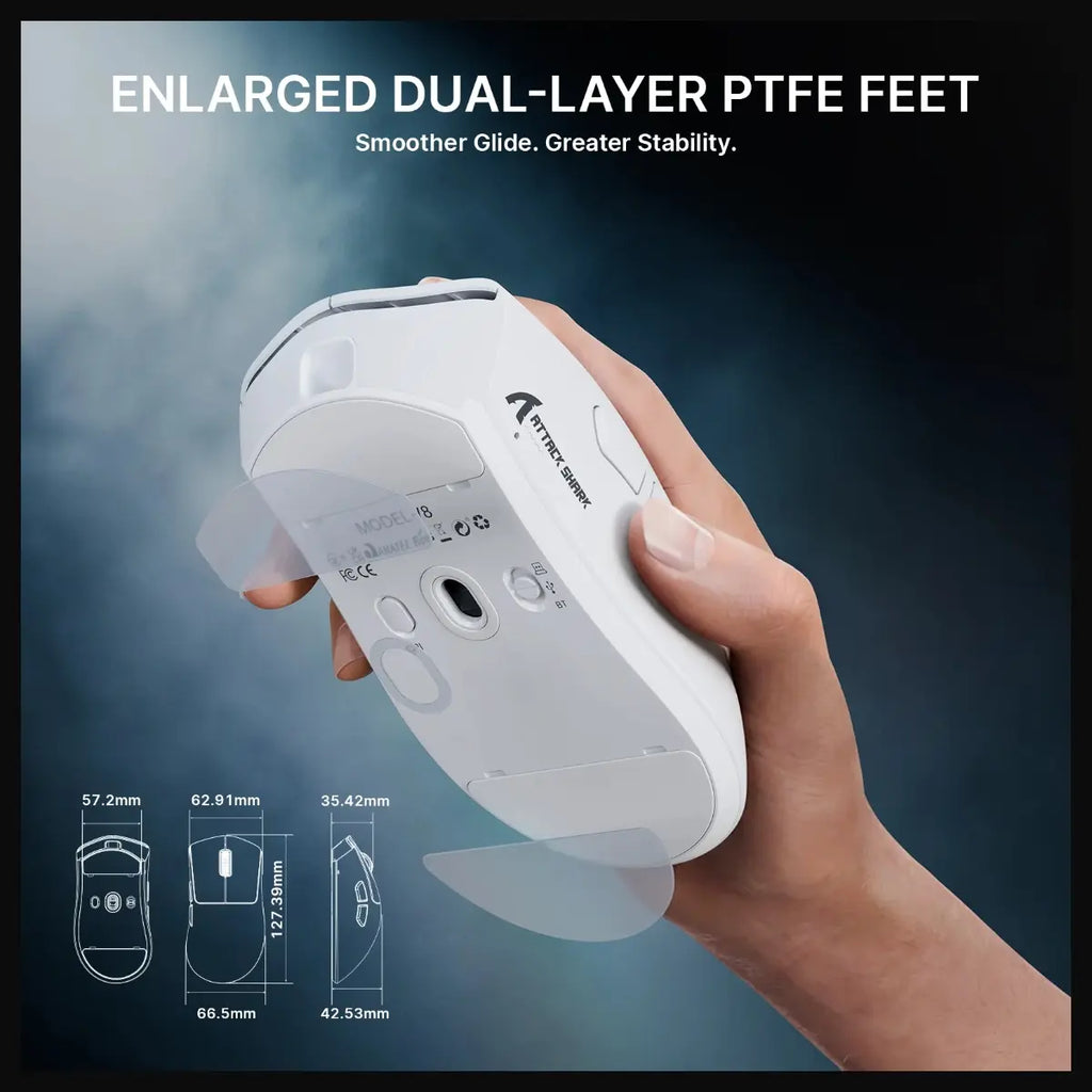 ATTACK SHARK V8 Ultra-Light Ergonomic Wireless Gaming Mouse, PAW3950MAX Sensor, Up to 42000 DPI, Dual 8000Hz Polling Rate Wireless and Wired, 59+-3g, White