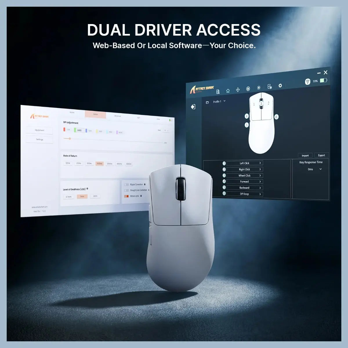 ATTACK SHARK V8 Ultra-Light Ergonomic Wireless Gaming Mouse, PAW3950MAX Sensor, Up to 42000 DPI, Dual 8000Hz Polling Rate Wireless and Wired, 59+-3g, White