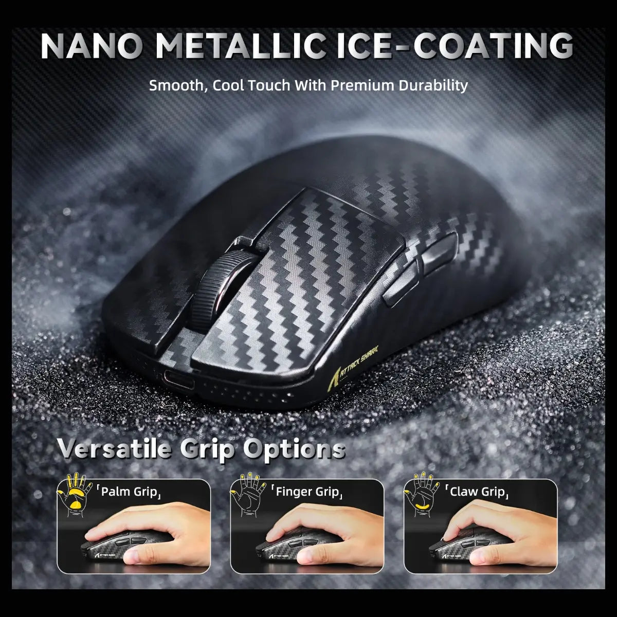 ATTACK SHARK R11 ULTRA Carbon Fiber Wireless Gaming Mouse, PAW3950MAX Sensor, Wireless 8000Hz Polling Rate, 49g Superlight, Omron Optical Micro Switches, Weave Black
