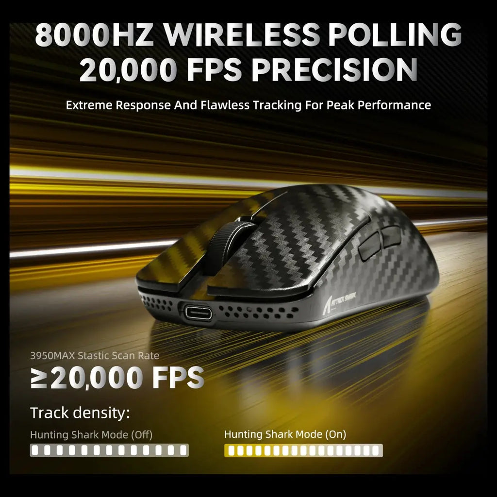 ATTACK SHARK R11 ULTRA Carbon Fiber Wireless Gaming Mouse, PAW3950MAX Sensor, Wireless 8000Hz Polling Rate, 49g Superlight, Omron Optical Micro Switches, Weave Black