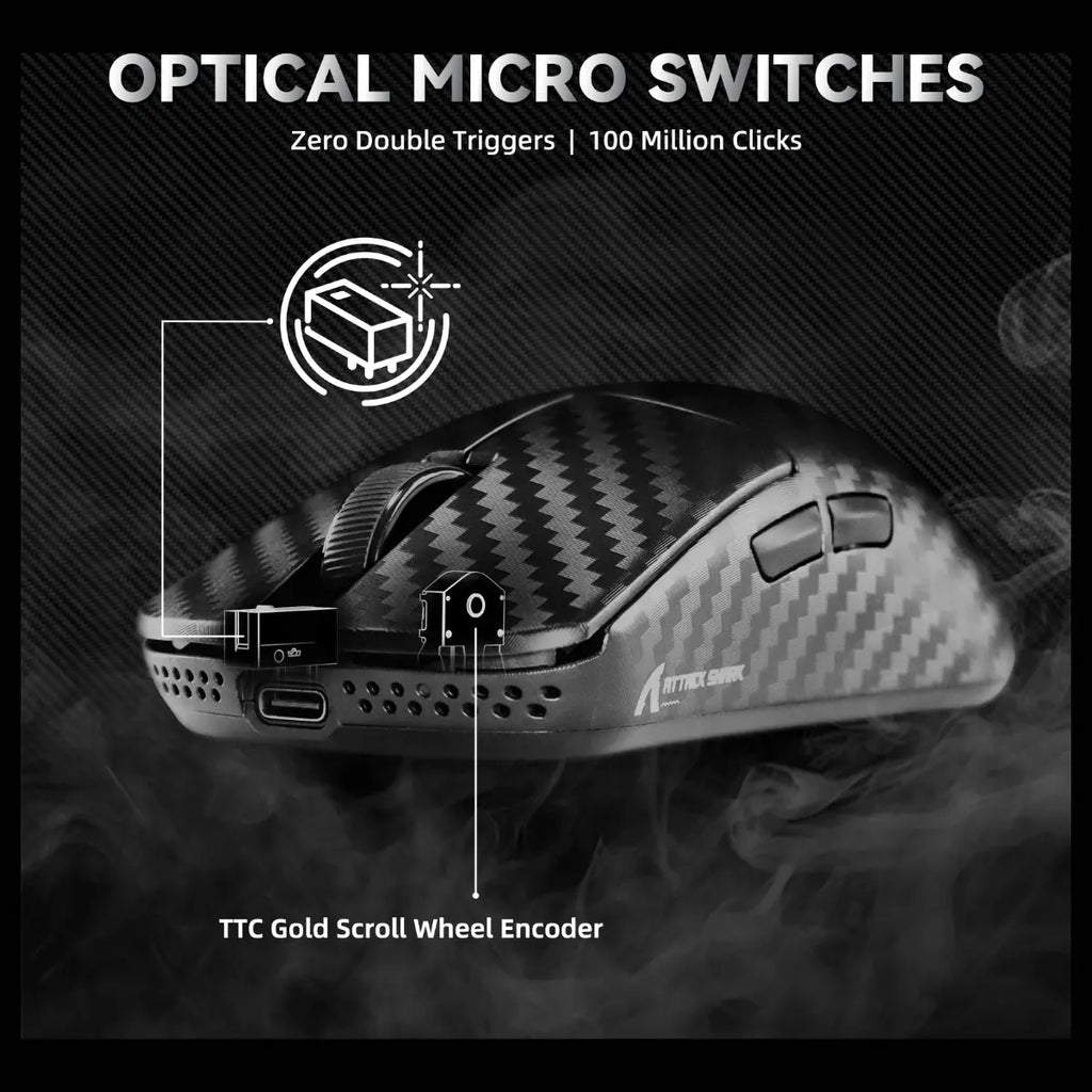 ATTACK SHARK R11 ULTRA Carbon Fiber Wireless Gaming Mouse, PAW3950MAX Sensor, Wireless 8000Hz Polling Rate, 49g Superlight, Omron Optical Micro Switches, Weave Black