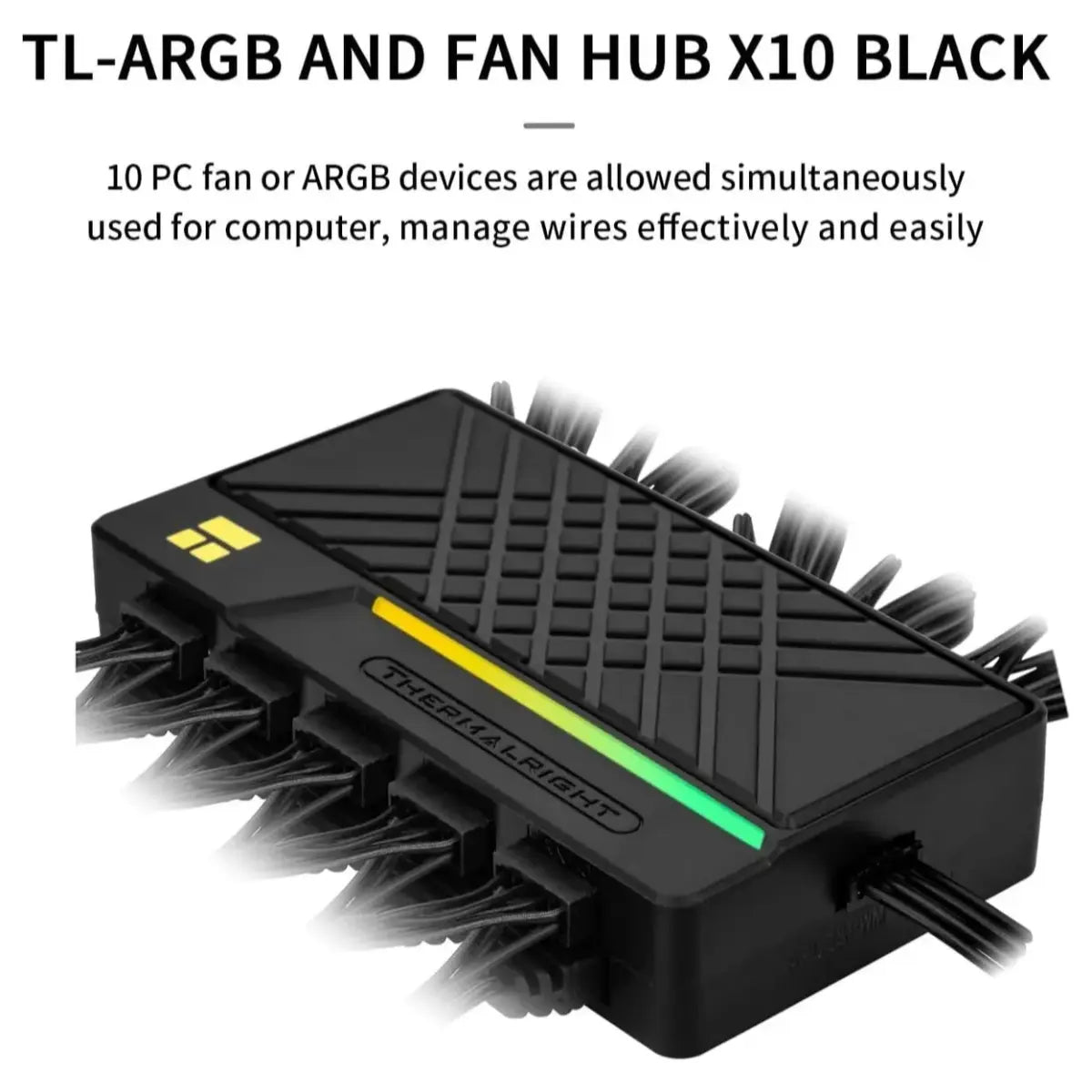 Thermalright ARGB and Fan HUB X10 10-Port All-in-One Controller, 10 PWM Fan and 10 ARGB Headers, 5V 3-Pin ARGB and 4-Pin PWM Compatibility, SATA Powered, IR Remote Control, Black