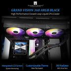 Thermalright Grand Vision 360 ARGB CPU AIO Cooler, 3.4 Inch IPS LCD 480x480, 360mm Aluminum Radiator, 120mm PWM Fan, for AM4 and AM5 and Intel LGA1700 and 1851, Black