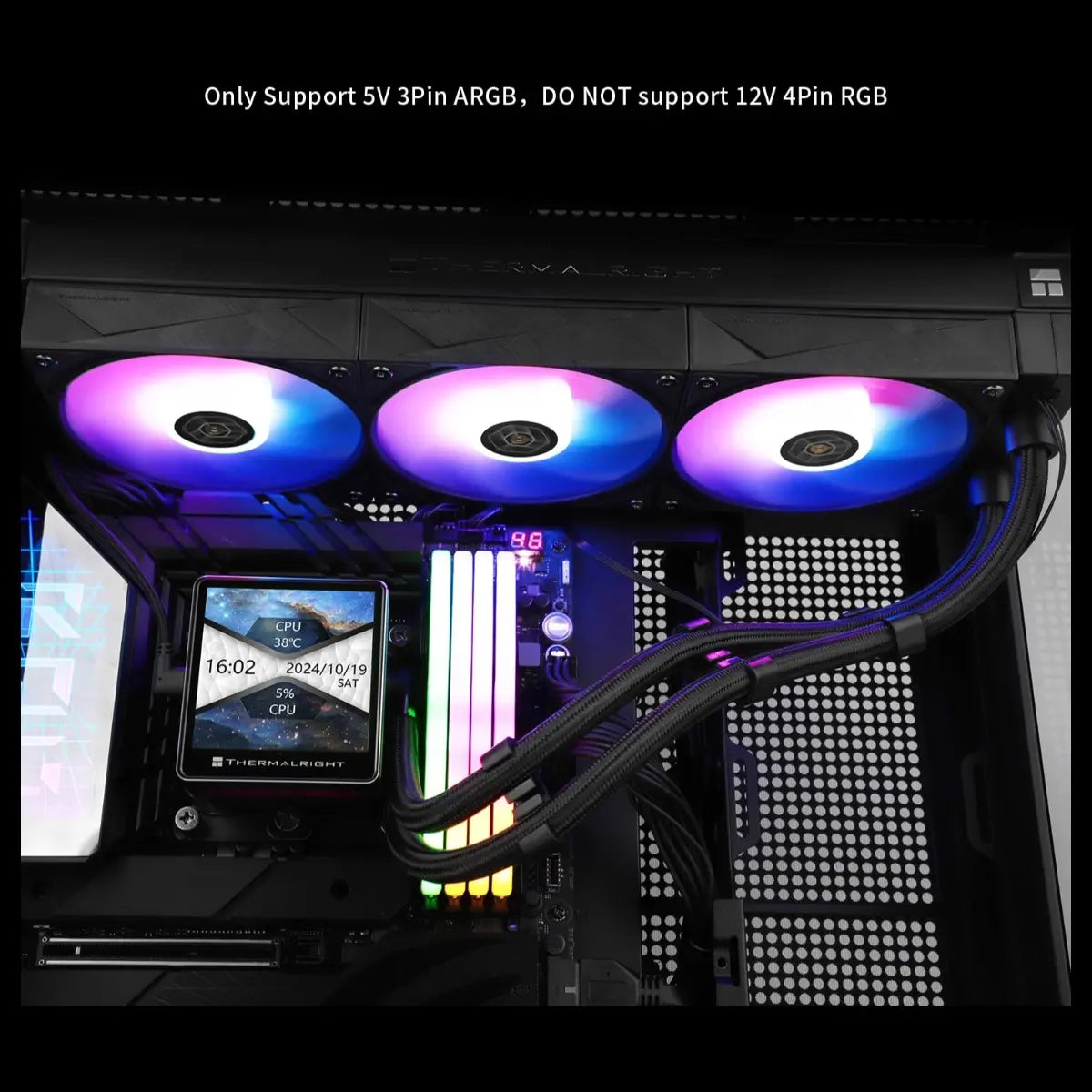 Thermalright Grand Vision 360 ARGB CPU AIO Cooler, 3.4 Inch IPS LCD 480x480, 360mm Aluminum Radiator, 120mm PWM Fan, for AM4 and AM5 and Intel LGA1700 and 1851, Black