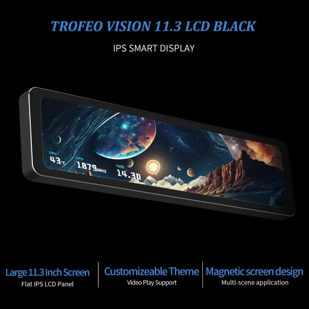 Thermalright TROFEO Vision LCD, 11.3" Magnetic IPS Screen, 1920x400, USB Type-C Real-Time Monitoring, TRCC Software, Black