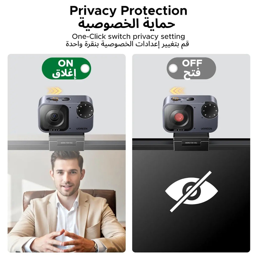 UGREEN AI-Powered AI 2K@30fps AF Webcam, Fast Auto Focus, AI Auto Framing, Gesture Control, AI Noise-Canceling Mic, Privacy Cover, 75725A