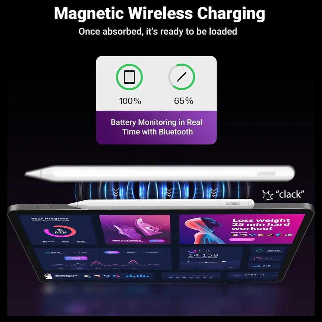 UGREEN Wireless Charging Smart Stylus Pen for iPad, Magnetic Wireless Charging, 9 Hours Battery Life, 1.5 Hours Charging Time, Tilt Function, Full-Screen Palm Rejection, LP653 15910