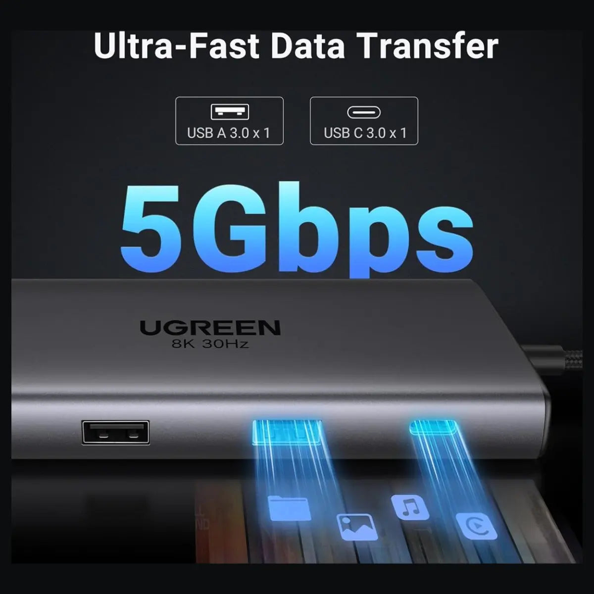 Ugreen Revodok Pro 210 Docking Station, 10-in-1 USB-C Dock Dual HDMI 4K@60Hz Single 8K@30Hz, 100W PD, 5Gbps USB-C and USB-A Data Ports, Gigabit Ethernet, SD and TF Card Reader, 15534