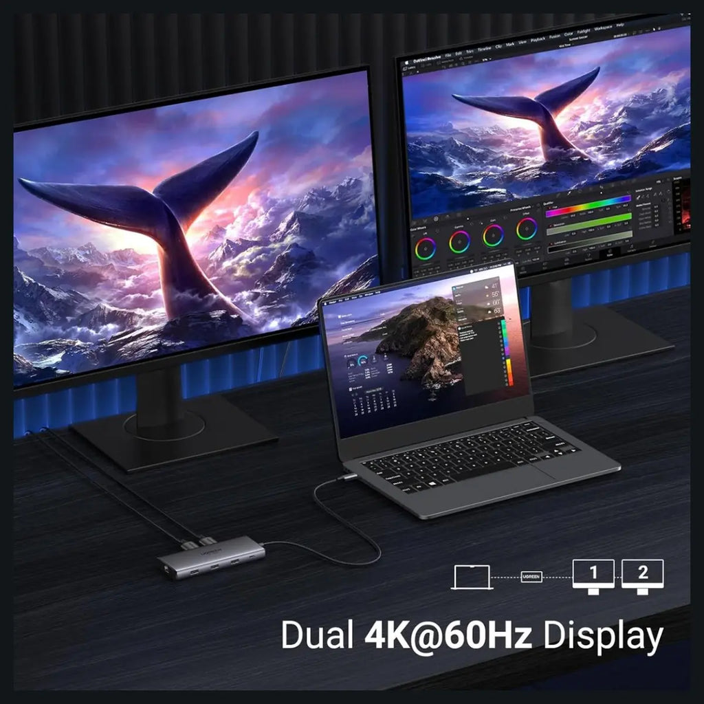 Ugreen Revodok Pro 210 Docking Station, 10-in-1 USB-C Dock Dual HDMI 4K@60Hz Single 8K@30Hz, 100W PD, 5Gbps USB-C and USB-A Data Ports, Gigabit Ethernet, SD and TF Card Reader, 15534