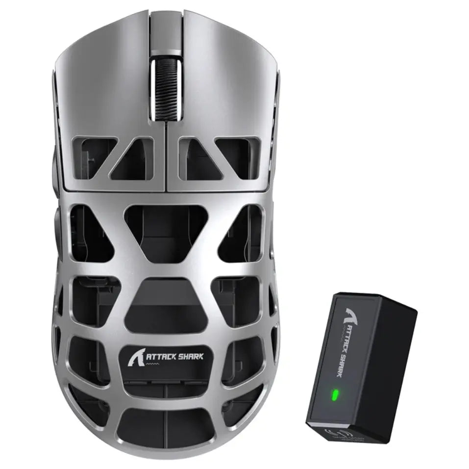 ATTACK SHARK R3 Magnesium Alloy Wireless Gaming Mouse, 46g Superlight, 8000Hz Wireless Polling Rate, Up to 26000 DPI, PixArt PAW3395 Sensor, BT and 2.4G Wireless and Wired, Grey