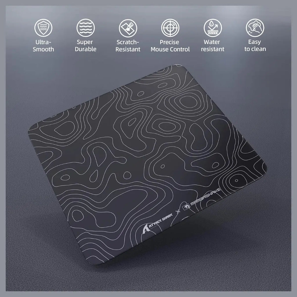 Attack Shark CM05 Contour Glass Gaming Mousepad, Nano-Micro-Etched Texture, Smooth Glass Surface, High Accuracy Fast-Moving, Anti-Scratch, PU Leather Non-Slip Base, 450x400mm, Black Contour