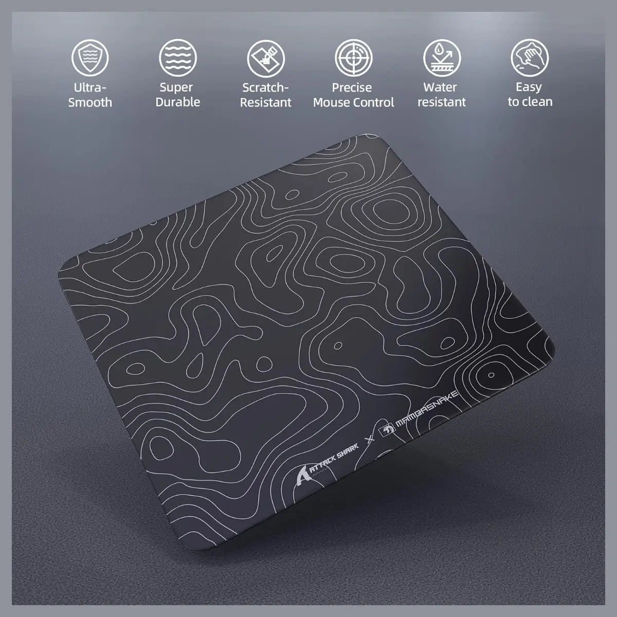 Attack Shark CM05 Contour Glass Gaming Mousepad, Nano-Micro-Etched Texture, Smooth Glass Surface, High Accuracy Fast-Moving, Anti-Scratch, PU Leather Non-Slip Base, 450x400mm, Black Contour