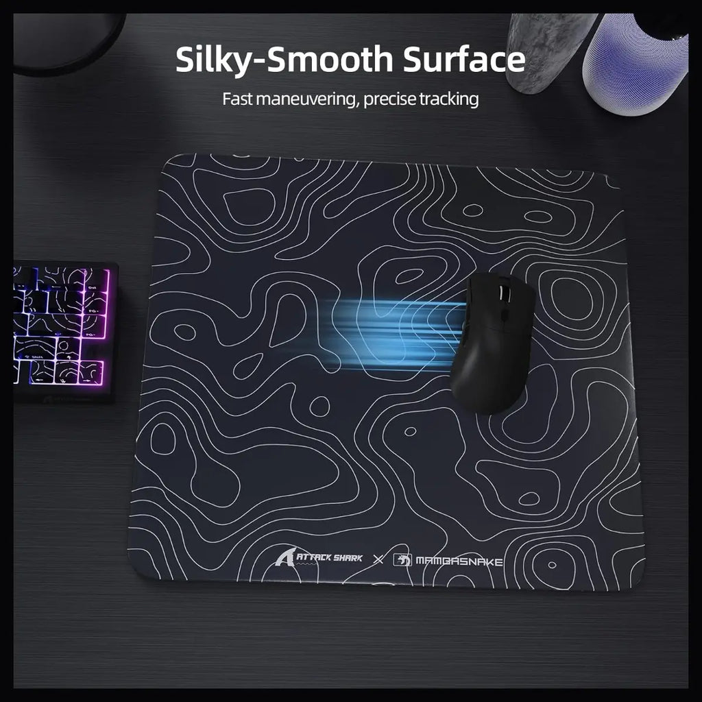 Attack Shark CM05 Contour Glass Gaming Mousepad, Nano-Micro-Etched Texture, Smooth Glass Surface, High Accuracy Fast-Moving, Anti-Scratch, PU Leather Non-Slip Base, 450x400mm, Black Contour