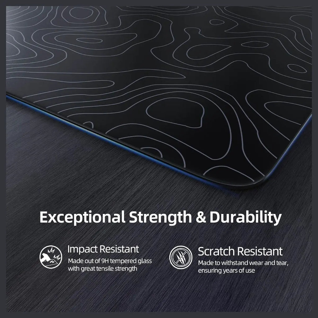 Attack Shark CM05 Contour Glass Gaming Mousepad, Nano-Micro-Etched Texture, Smooth Glass Surface, High Accuracy Fast-Moving, Anti-Scratch, PU Leather Non-Slip Base, 450x400mm, Black Contour