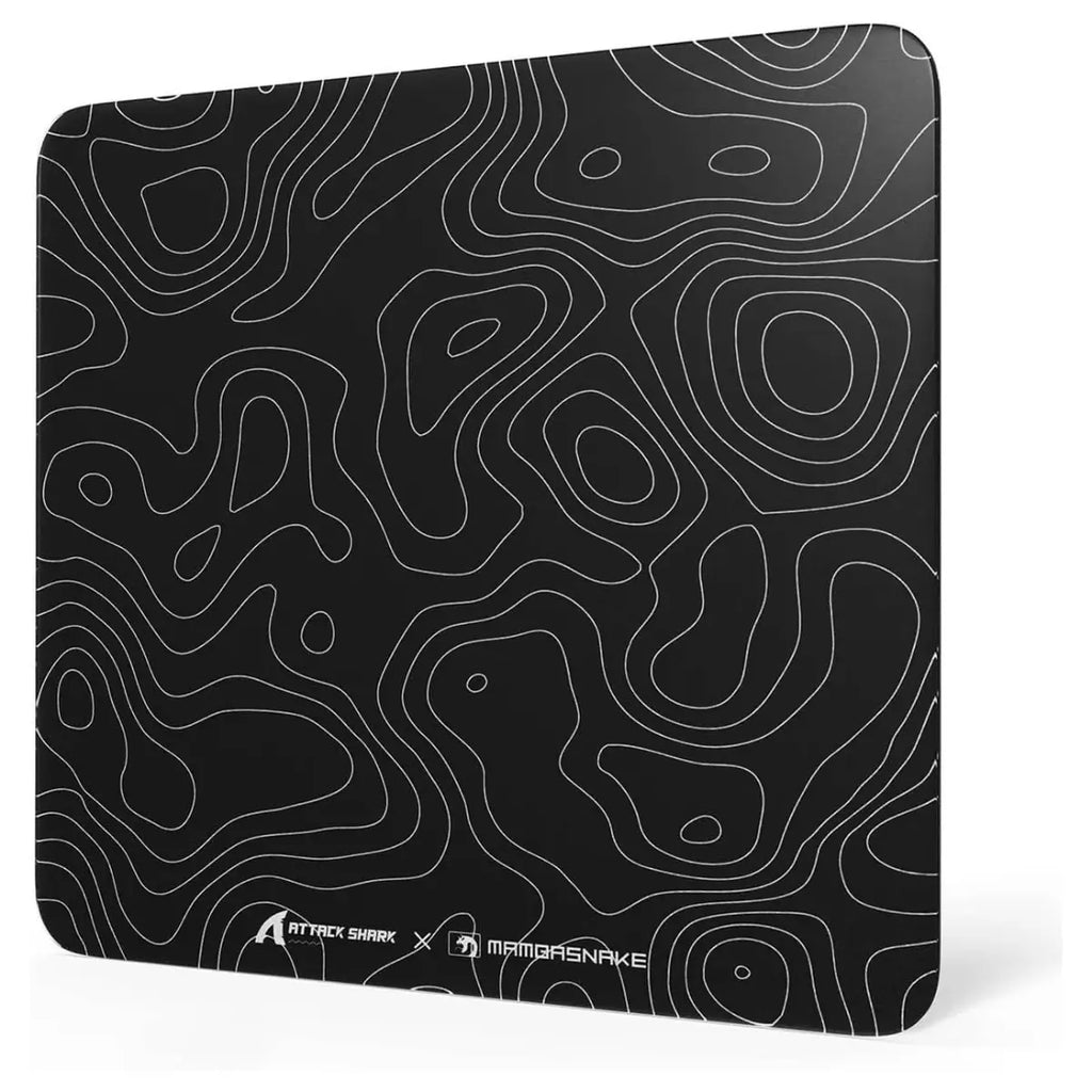 Attack Shark CM05 Contour Glass Gaming Mousepad, Nano-Micro-Etched Texture, Smooth Glass Surface, High Accuracy Fast-Moving, Anti-Scratch, PU Leather Non-Slip Base, 450x400mm, Black Contour