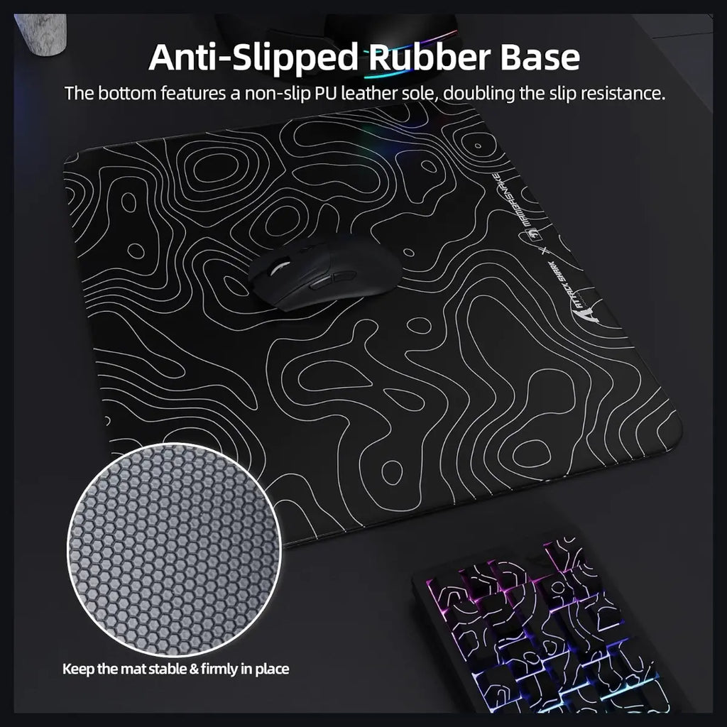Attack Shark CM05 Contour Glass Gaming Mousepad, Nano-Micro-Etched Texture, Smooth Glass Surface, High Accuracy Fast-Moving, Anti-Scratch, PU Leather Non-Slip Base, 450x400mm, Black Contour
