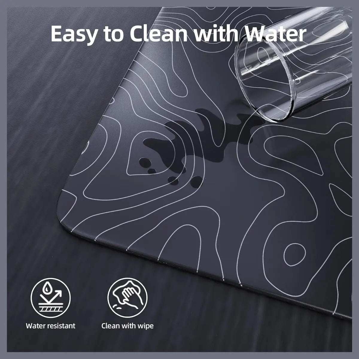 Attack Shark CM05 Contour Glass Gaming Mousepad, Nano-Micro-Etched Texture, Smooth Glass Surface, High Accuracy Fast-Moving, Anti-Scratch, PU Leather Non-Slip Base, 450x400mm, Black Contour
