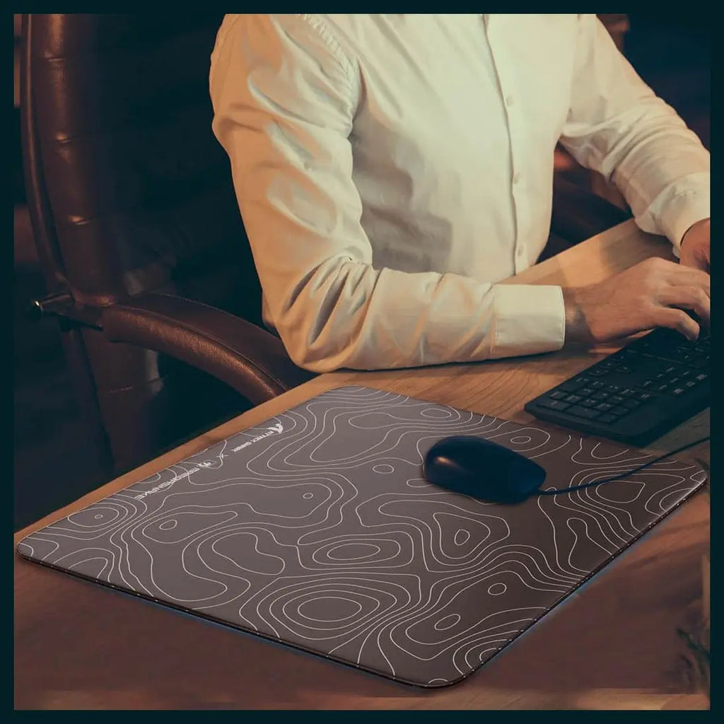 Attack Shark CM05 Contour Glass Gaming Mousepad, Nano-Micro-Etched Texture, Smooth Glass Surface, High Accuracy Fast-Moving, Anti-Scratch, PU Leather Non-Slip Base, 450x400mm, Black Contour