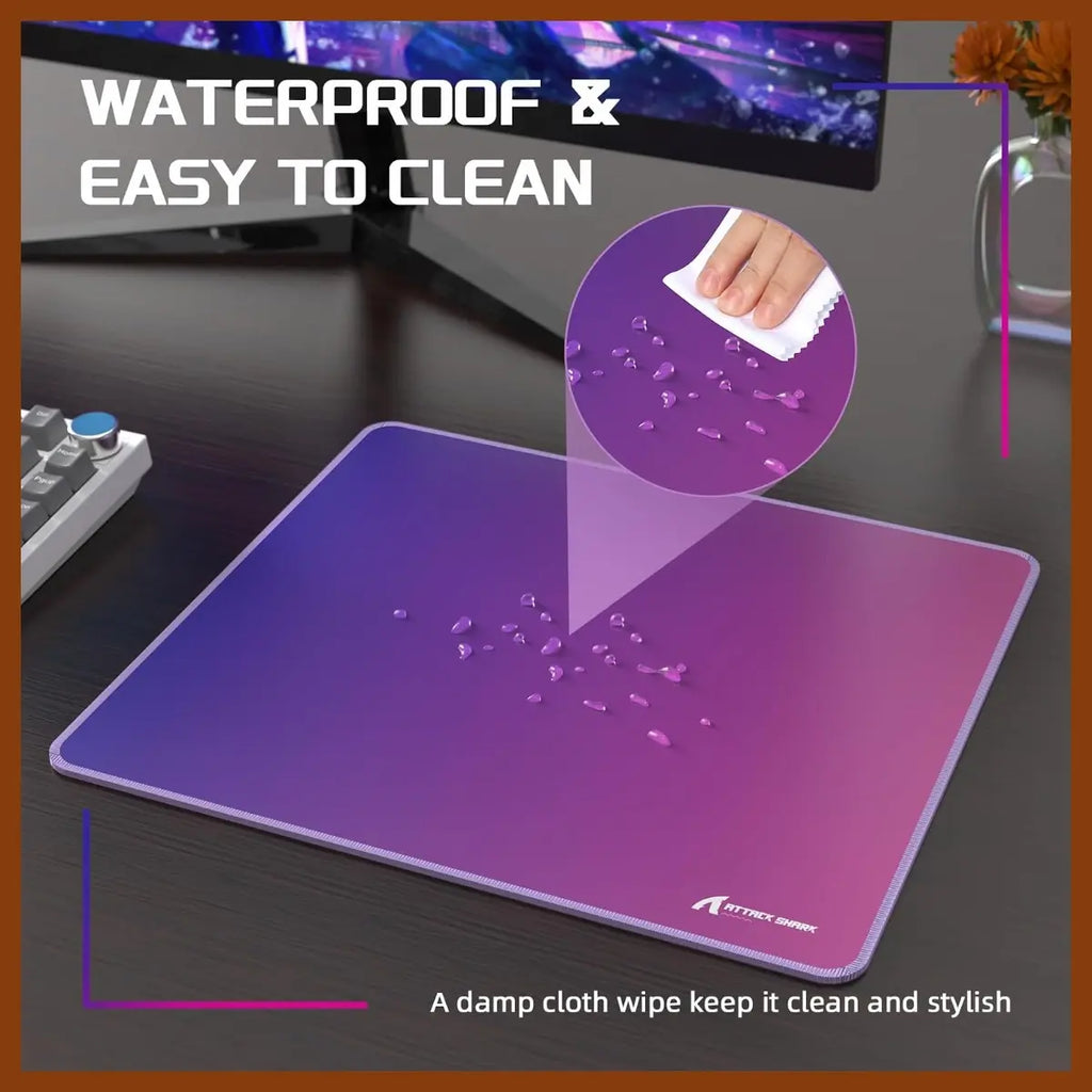 ATTACK SHARK CM03 Gaming Mouse Pad, Rainbow Film Coated Surface, Smooth Glide and Precise Tracking, Water-Resistant, Non-Slip Rubber Base, 16.1" x 12.2" x 0.16" in, Purple