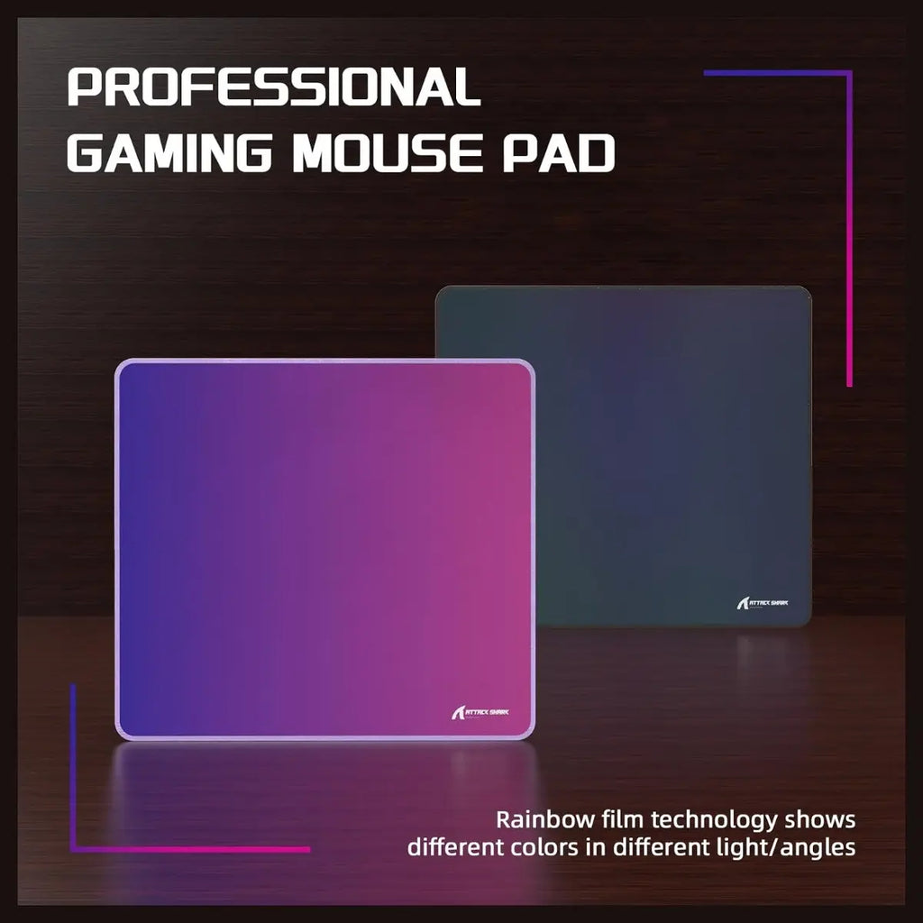 ATTACK SHARK CM03 Gaming Mouse Pad, Rainbow Film Coated Surface, Smooth Glide and Precise Tracking, Water-Resistant, Non-Slip Rubber Base, 16.1" x 12.2" x 0.16" in, Purple