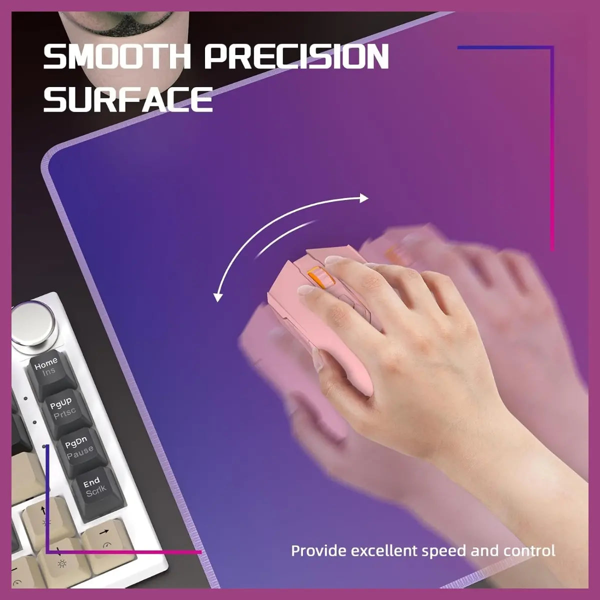 ATTACK SHARK CM03 Gaming Mouse Pad, Rainbow Film Coated Surface, Smooth Glide and Precise Tracking, Water-Resistant, Non-Slip Rubber Base, 16.1" x 12.2" x 0.16" in, Purple