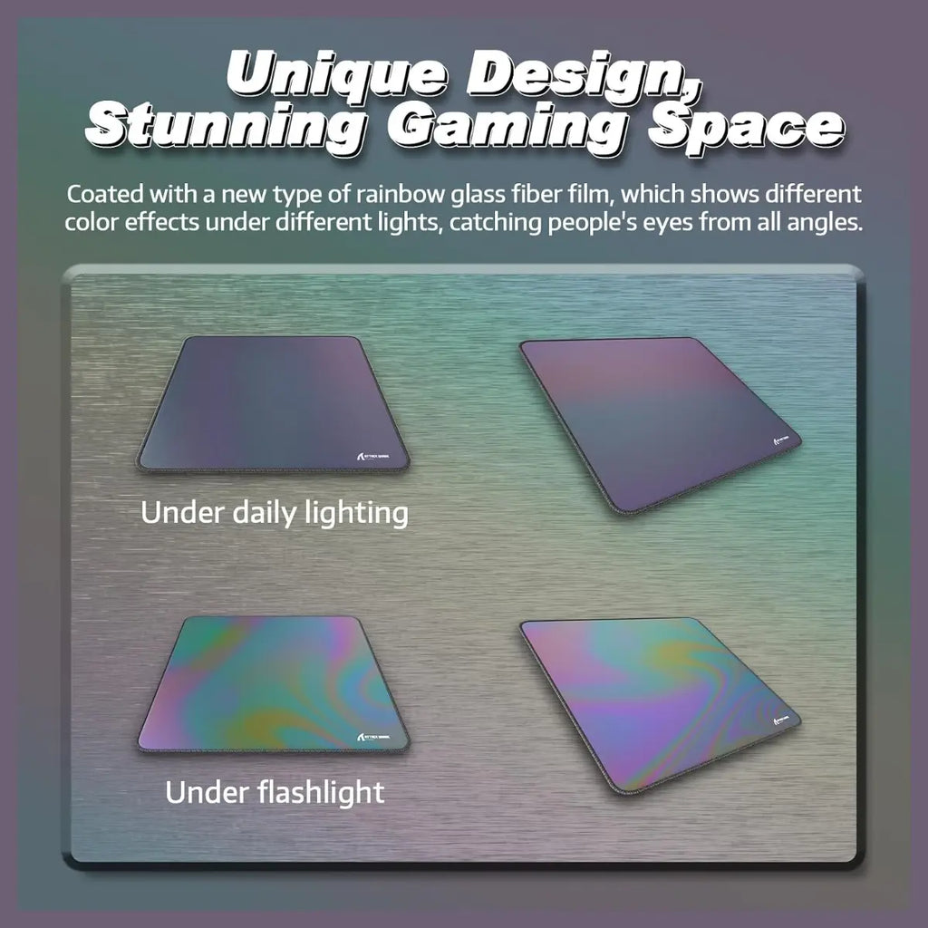 ATTACK SHARK CM03 Gaming Mouse Pad, Esports Speed Large Mouse Mat, Waterproof Surface, Anti-Slip Rubber Base, XL 17.72" x 15.75" x 0.16", Holographic Rainbow Coated Gradual Gray