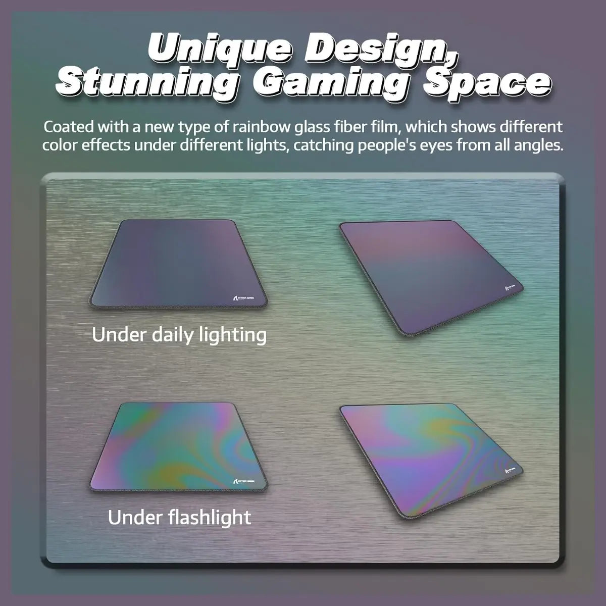 ATTACK SHARK CM03 Gaming Mouse Pad, Esports Speed Large Mouse Mat, Waterproof Surface, Anti-Slip Rubber Base, XL 17.72" x 15.75" x 0.16", Holographic Rainbow Coated Gradual Gray