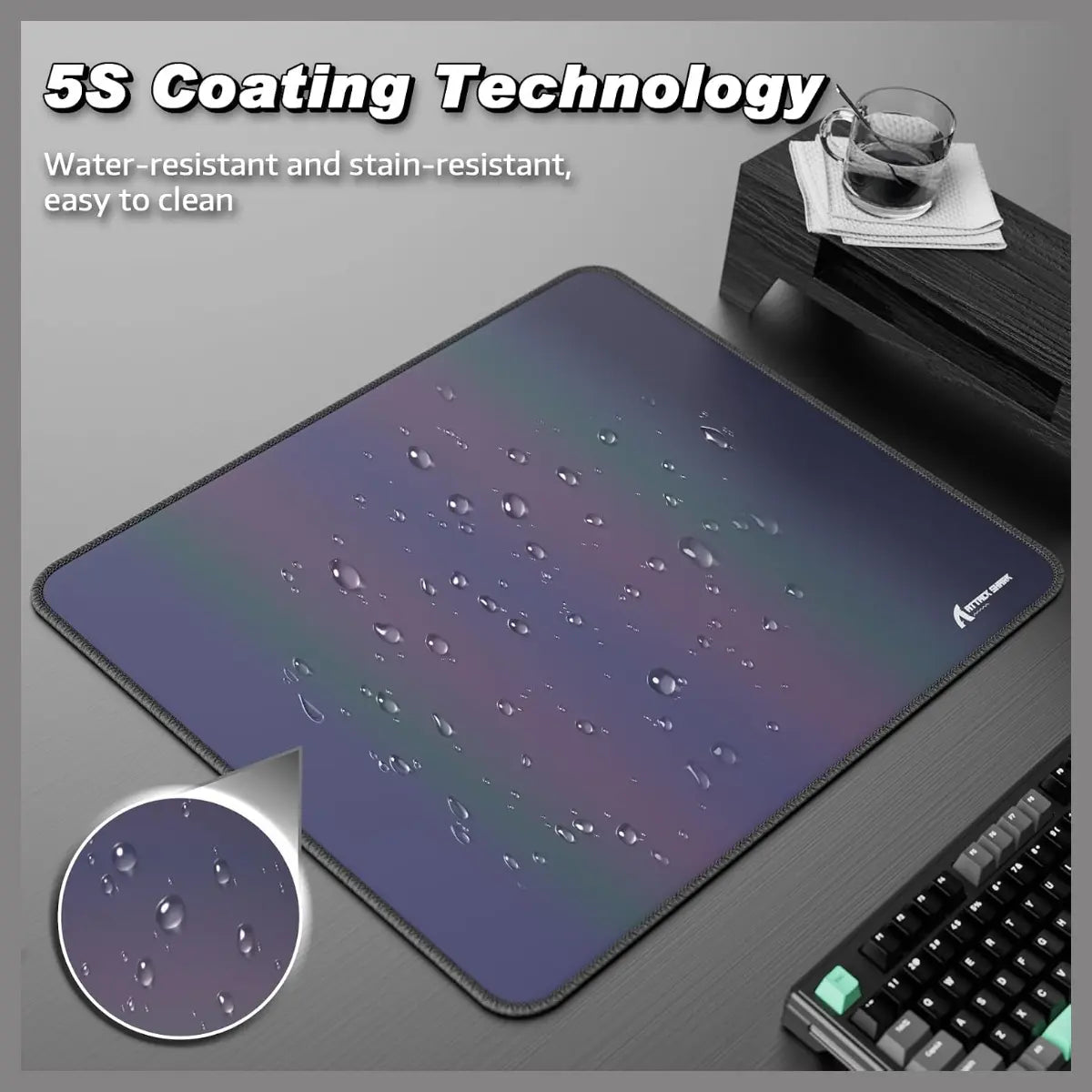 ATTACK SHARK CM03 Gaming Mouse Pad, Esports Speed Large Mouse Mat, Waterproof Surface, Anti-Slip Rubber Base, XL 17.72" x 15.75" x 0.16", Holographic Rainbow Coated Gradual Gray