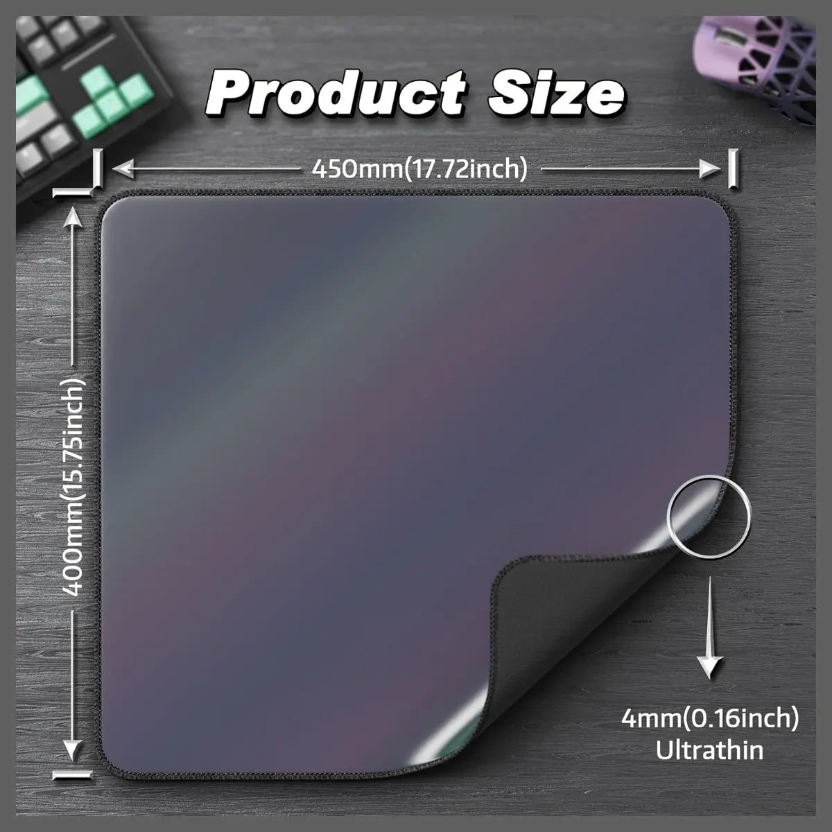 ATTACK SHARK CM03 Gaming Mouse Pad, Esports Speed Large Mouse Mat, Waterproof Surface, Anti-Slip Rubber Base, XL 17.72" x 15.75" x 0.16", Holographic Rainbow Coated Gradual Gray