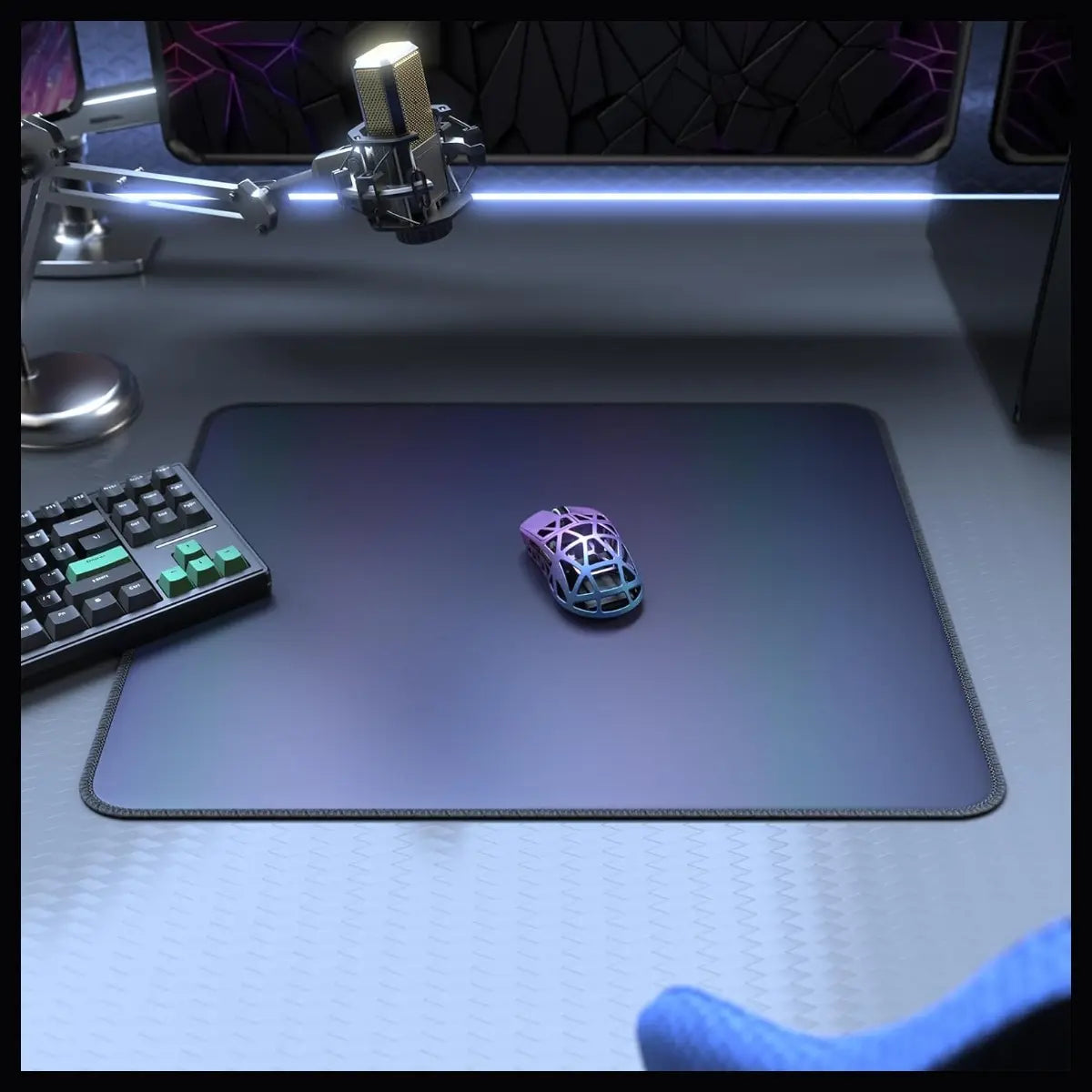 ATTACK SHARK CM03 Gaming Mouse Pad, Esports Speed Large Mouse Mat, Waterproof Surface, Anti-Slip Rubber Base, XL 17.72" x 15.75" x 0.16", Holographic Rainbow Coated Gradual Gray