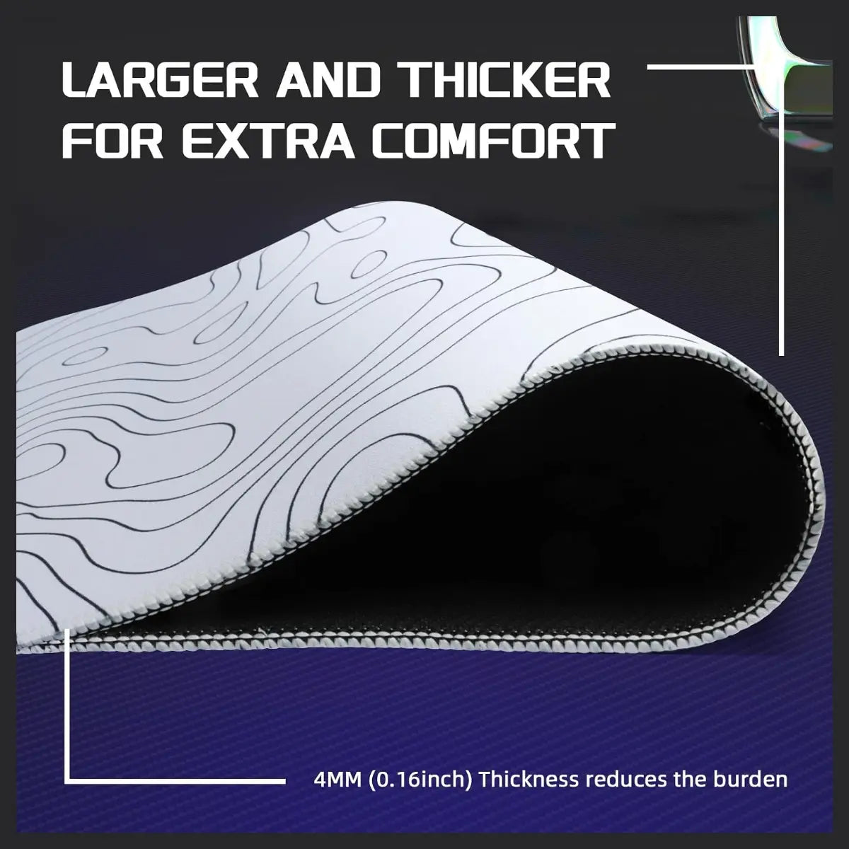 ATTACK SHARK CM02 Medium Gaming Mouse Pad, 450x400x4mm, Non-Slip Rubber Base, Waterproof Rainbow Film Coating, Precision-Stitched 360-Degree Locked Edge, White Contour