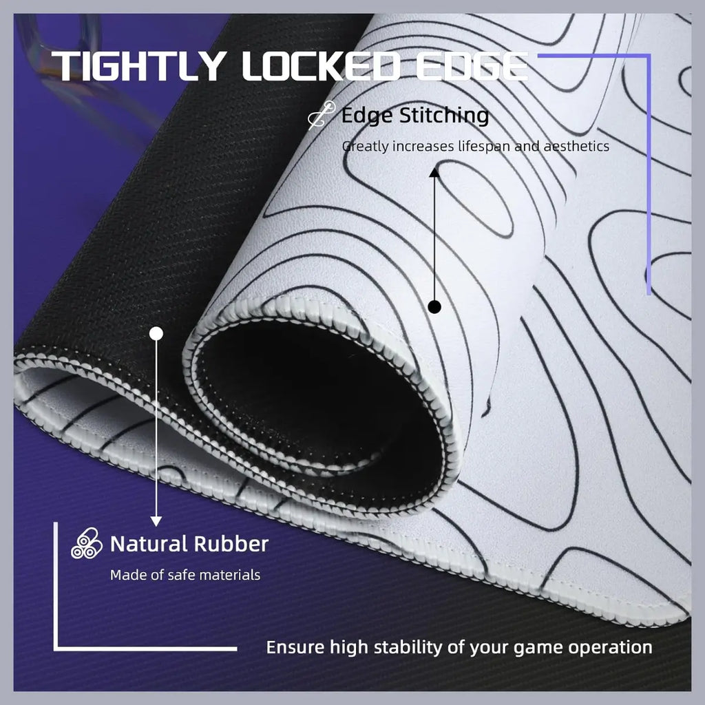 ATTACK SHARK CM02 Medium Gaming Mouse Pad, 450x400x4mm, Non-Slip Rubber Base, Waterproof Rainbow Film Coating, Precision-Stitched 360-Degree Locked Edge, White Contour