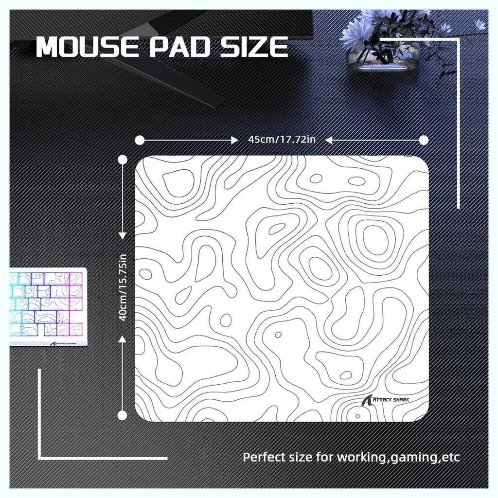 ATTACK SHARK CM02 Medium Gaming Mouse Pad, 450x400x4mm, Non-Slip Rubber Base, Waterproof Rainbow Film Coating, Precision-Stitched 360-Degree Locked Edge, White Contour