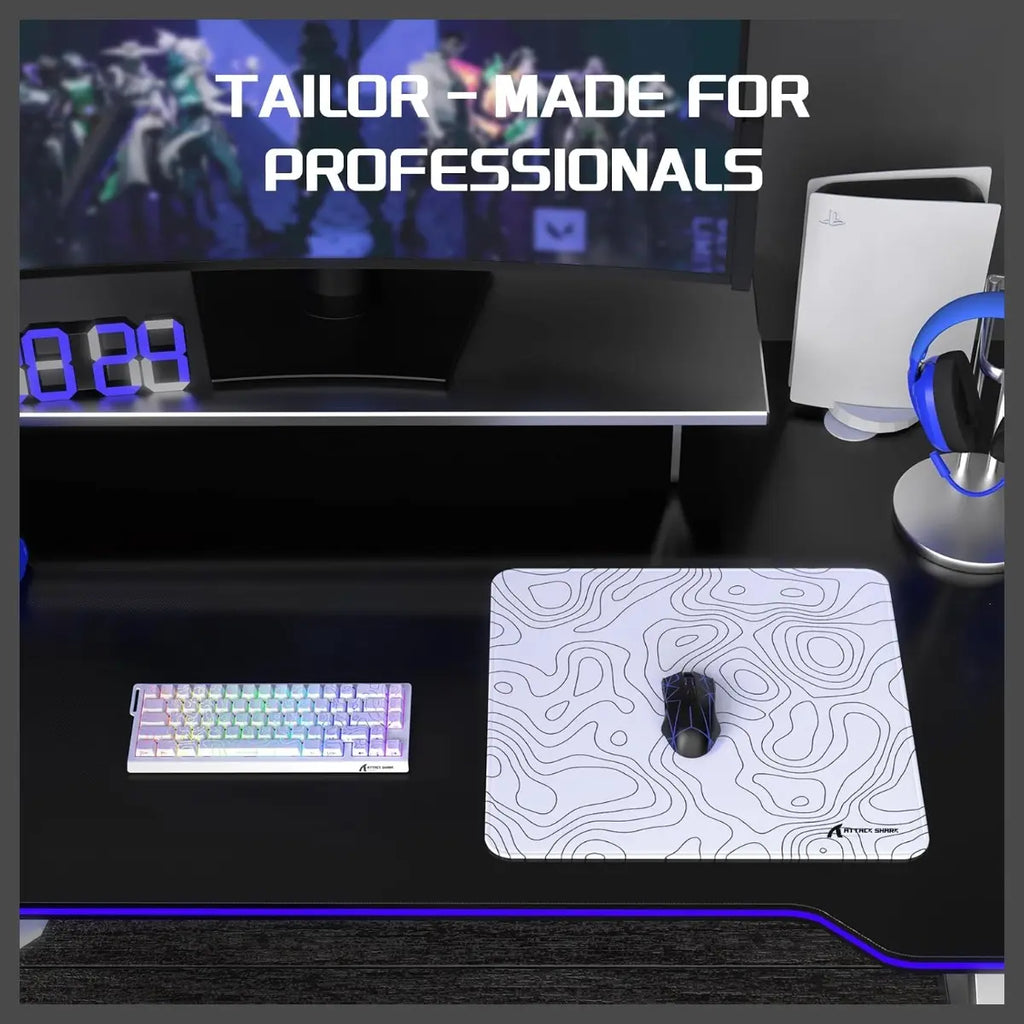 ATTACK SHARK CM02 Medium Gaming Mouse Pad, 450x400x4mm, Non-Slip Rubber Base, Waterproof Rainbow Film Coating, Precision-Stitched 360-Degree Locked Edge, White Contour
