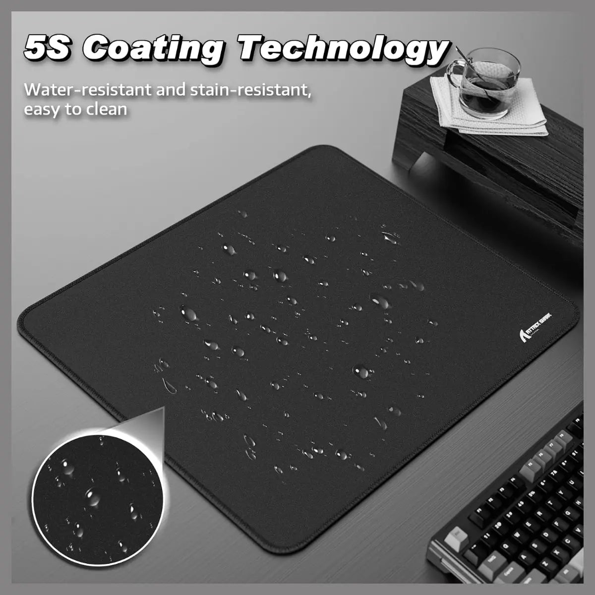 ATTACK SHARK CM02 eSports Gaming Mouse Pad, Water Resistant Coating, Fine Sand-Like Texture Control Surface, Slip-Resistant Bottom, Micro-Knit Stitched Edges, 450x400x4mm, Black