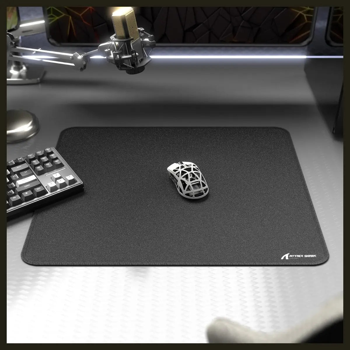 ATTACK SHARK CM02 eSports Gaming Mouse Pad, Water Resistant Coating, Fine Sand-Like Texture Control Surface, Slip-Resistant Bottom, Micro-Knit Stitched Edges, 450x400x4mm, Black