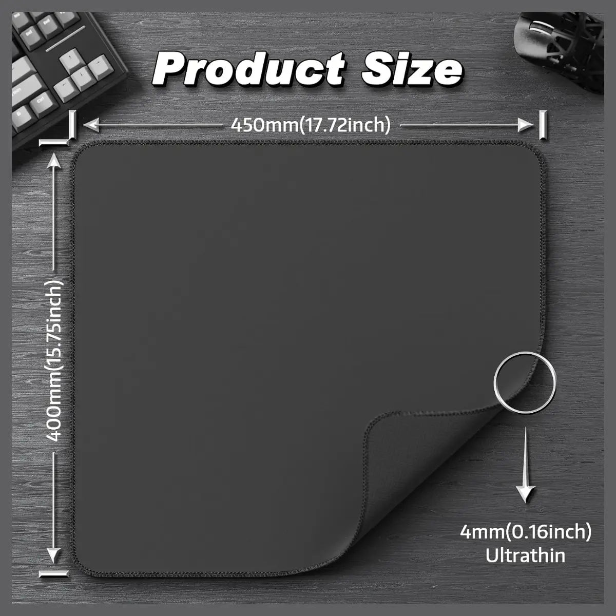 ATTACK SHARK CM02 eSports Gaming Mouse Pad, Water Resistant Coating, Fine Sand-Like Texture Control Surface, Slip-Resistant Bottom, Micro-Knit Stitched Edges, 450x400x4mm, Black