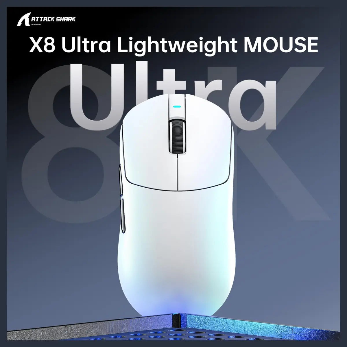 ATTACK SHARK X8 Ultra Wireless Gaming Mouse, 55g Ultra-Lightweight, Bluetooth and 2.4GHz Wireless and Wired, 8K Polling Rate, PixArt PAW3950MAX Sensor, 42000 DPI, White