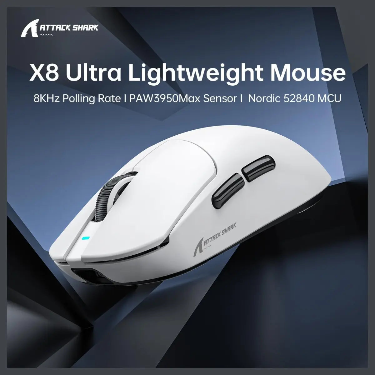 ATTACK SHARK X8 Ultra Wireless Gaming Mouse, 55g Ultra-Lightweight, Bluetooth and 2.4GHz Wireless and Wired, 8K Polling Rate, PixArt PAW3950MAX Sensor, 42000 DPI, White
