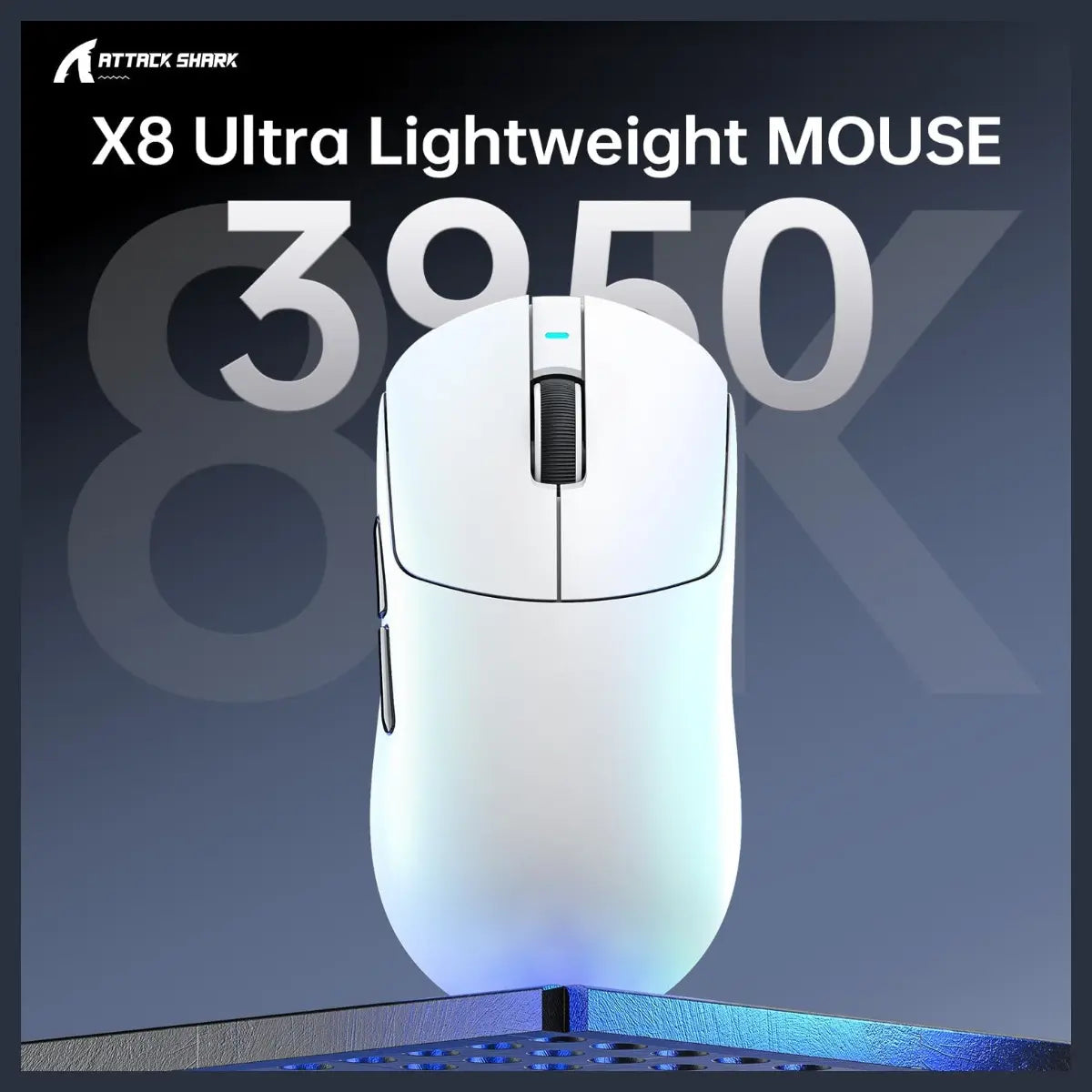 ATTACK SHARK X8 Ultra Wireless Gaming Mouse, 55g Ultra-Lightweight, Bluetooth and 2.4GHz Wireless and Wired, 8K Polling Rate, PixArt PAW3950MAX Sensor, 42000 DPI, White