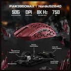 ATTACK SHARK R5 Ultra Wireless Gaming Mouse, 42K DPI PAW3950 MAX Sensor, 8K Polling Rate, 39g Carbon Fiber, Wired Bluetooth and 2.4GHz, Red