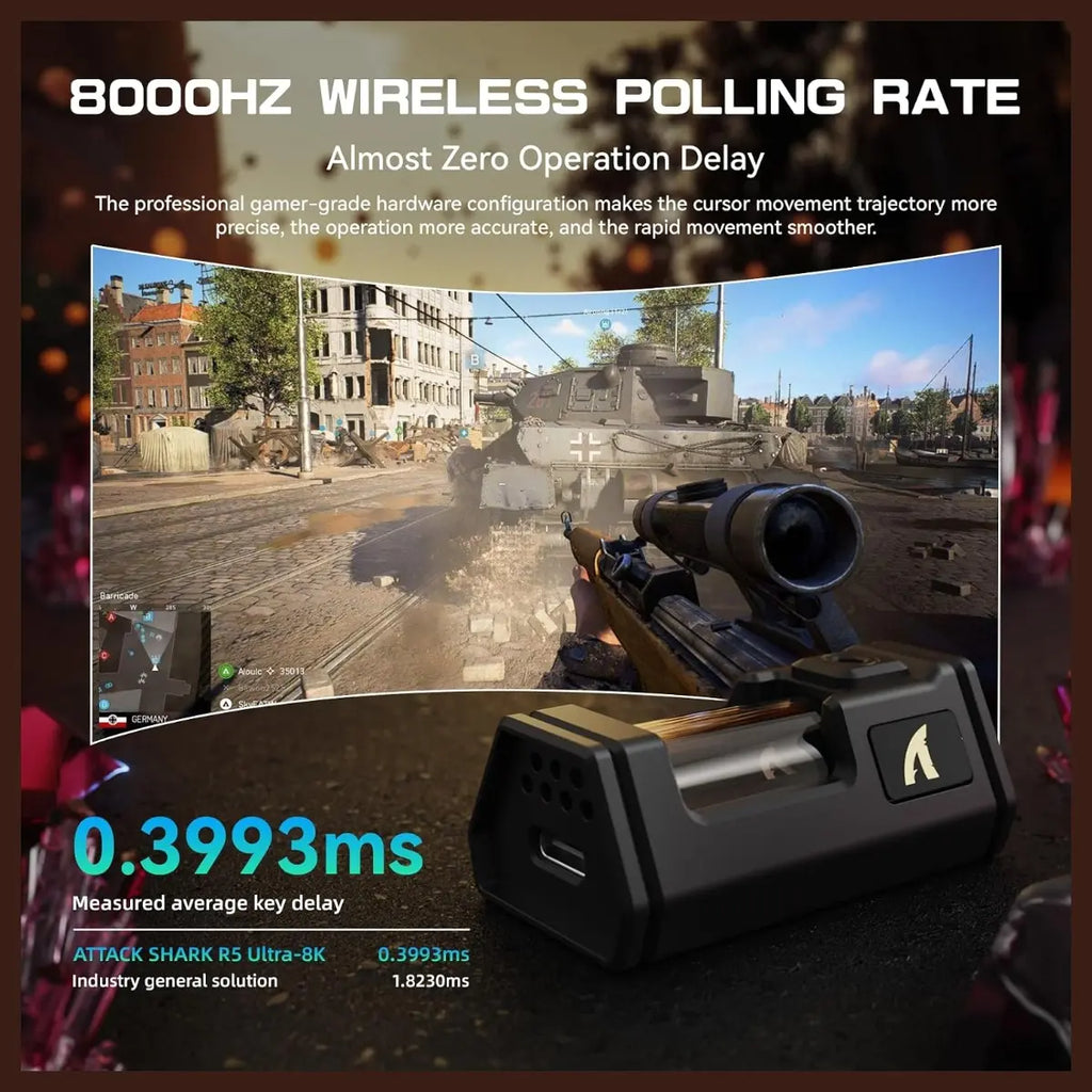 ATTACK SHARK R5 Ultra Wireless Gaming Mouse, 42K DPI PAW3950 MAX Sensor, 8K Polling Rate, 39g Carbon Fiber, Wired Bluetooth and 2.4GHz, Red