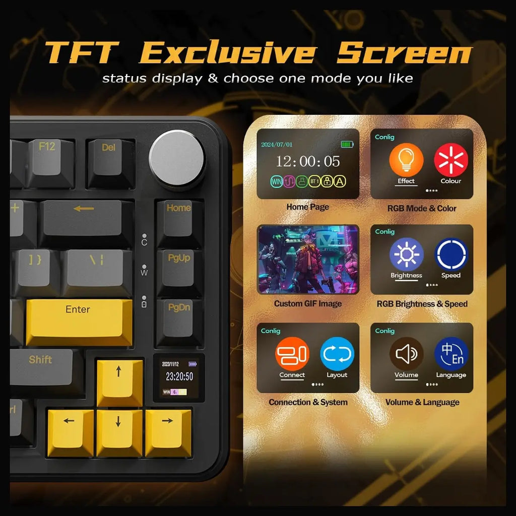 ATTACK SHARK X85 Pro 75% TKL Wireless Mechanical Gaming Keyboard, Triple Mode, TFT Display and CNC Knob, Gasket Mount, Hot Swappable, QMK Web Driven, 4000mAh Battery, Linear Blueberry Switches, Black